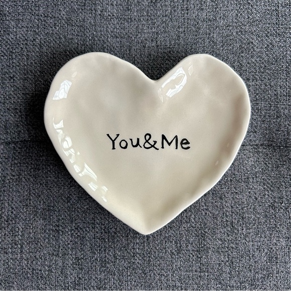 “You & Me” Heart Shaped Trinket Jewelry Dish, White, Black - Picture 9 of 10